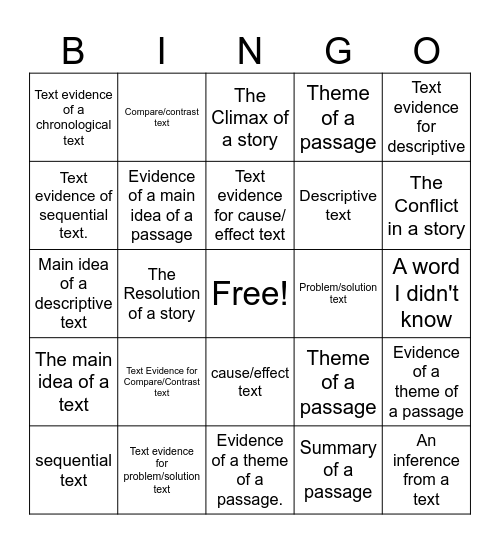 ELA Bingo Card