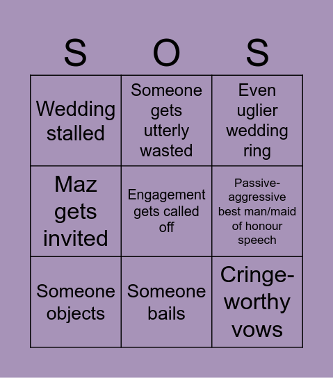 Marriage Bingo (Joeden) Bingo Card