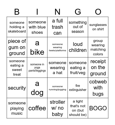 Folsom Outlets Bingo Card