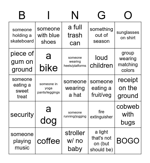 Folsom Outlets Bingo Card