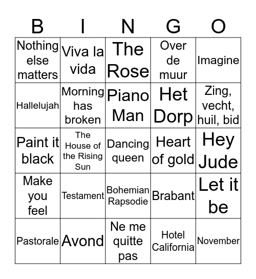 Top 2000 Bingo Card