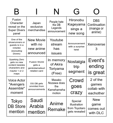 Genkidamatsuri Bingo Card