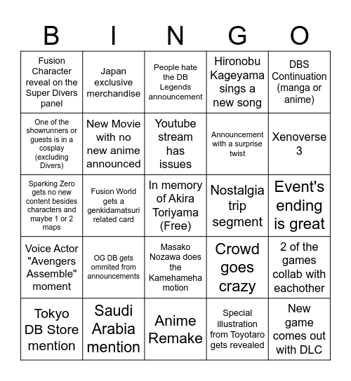 Genkidamatsuri Bingo Card