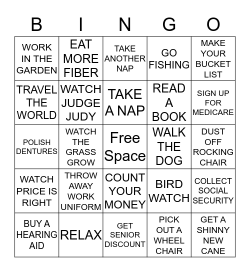 RETIREMENT  BINGO Card