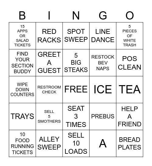 TEXAS ROADHOUSE BINGO Card
