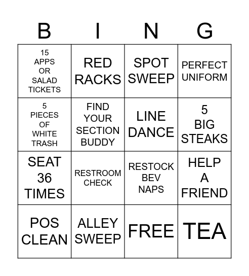 TEXAS ROADHOUSE BINGO Card