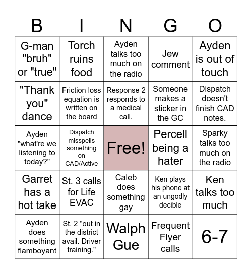 Shift Bingo Card