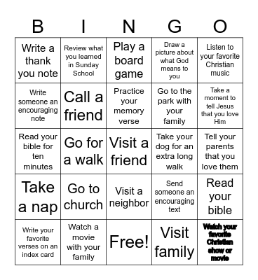 Keep the Sabbath Bingo Card