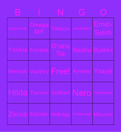Chuu's Potential XIV Crush/Thirst Bingo Card