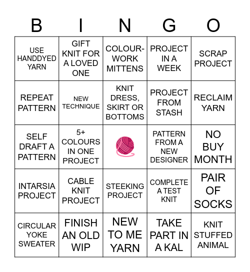 2026 Knit Challenge Bingo Card