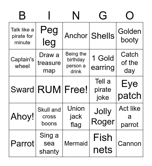YARRR There Be BOOTY! Bingo Card