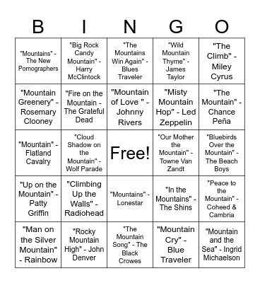 Mountain Songs Bingo Card