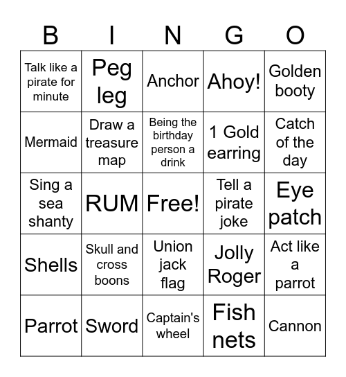 YARRR There Be BOOTY! Bingo Card