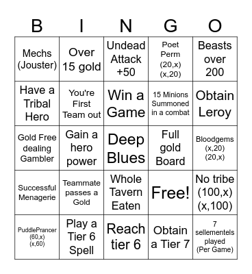 Hearthstone Bingo Card