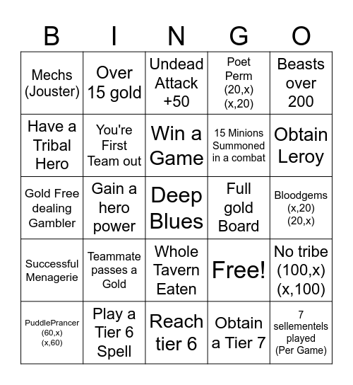 Hearthstone Bingo Card