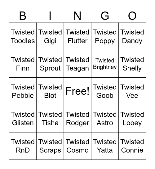 Dandy's World Bingo Card