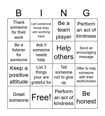 Encouragement BINGO Card