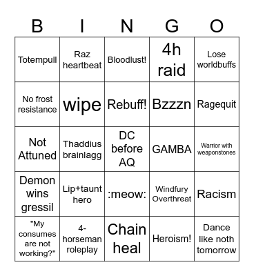 Prepatch naxx Bingo Card