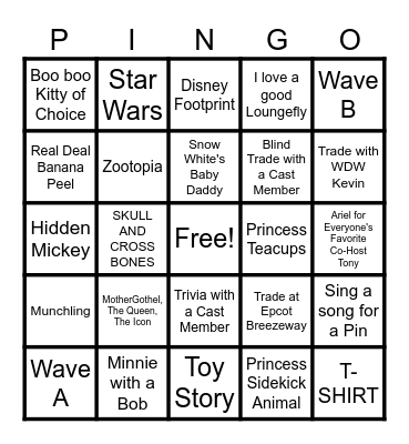 Disney Pin Trading Bingo Card
