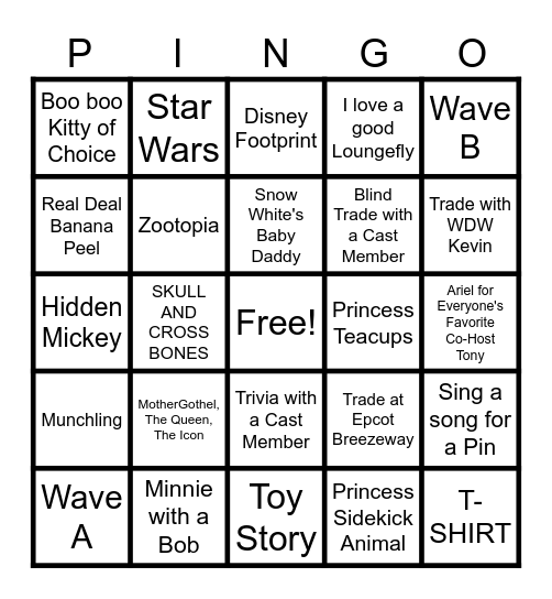 Disney Pin Trading Bingo Card