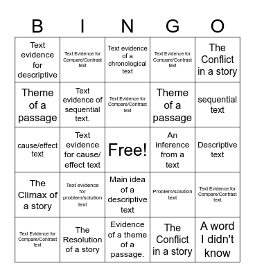 ELA Bingo Card
