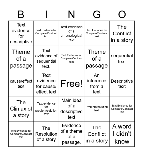 ELA Bingo Card
