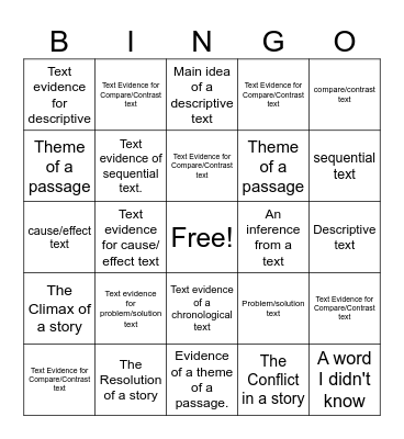ELA Bingo Card