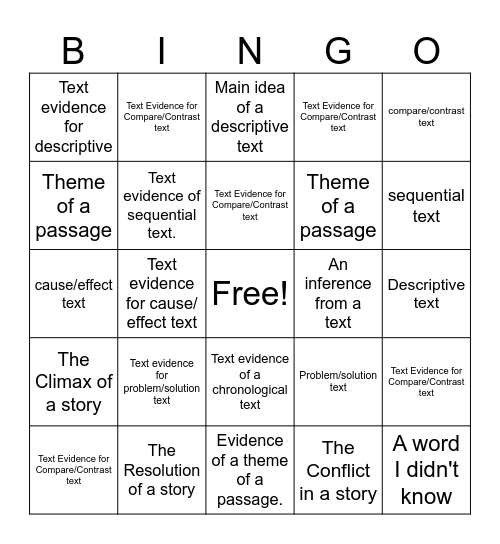 ELA Bingo Card