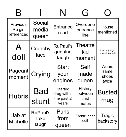 S18E1 Bingo Card