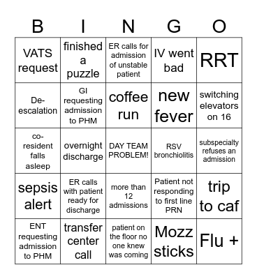 PHM Nights Bingo Card