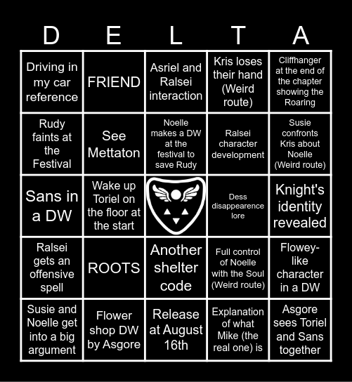 Deltarune Chapter 5 Bingo Card