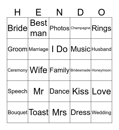 Wedding Bingo Card