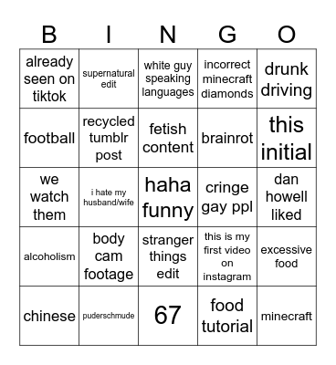 ig reels bingo Card