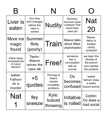 ~ Session 59~ Fey mommy shall nuke us Bingo Card