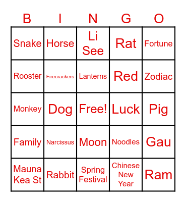Lunar neinsegs Bingo Card