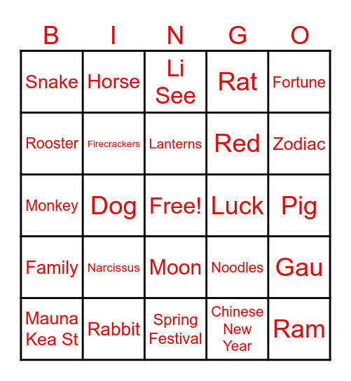 Lunar neinsegs Bingo Card