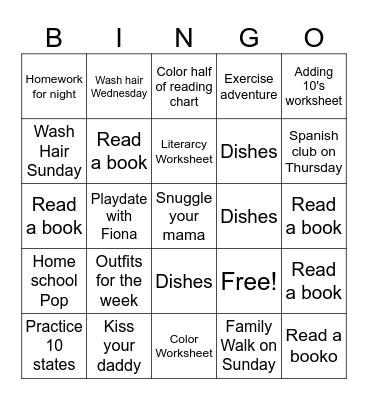 Jett's week January 18-24 Bingo Card