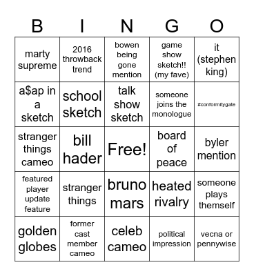 finn snl 1/17/26 Bingo Card