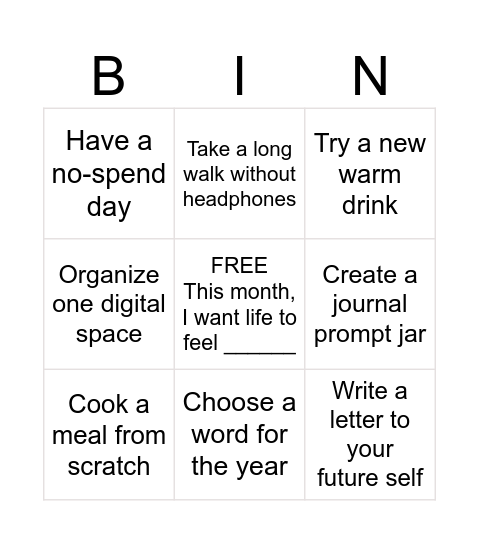 Jan Bingo Card