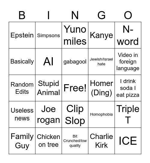 insta reels bingo Card
