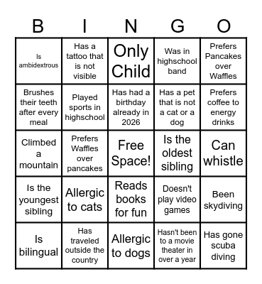 Ice Breaker Bingo Card