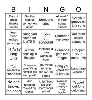 Hottest 100 2025 Bingo Card