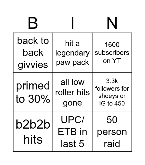 Untitled Bingo Card