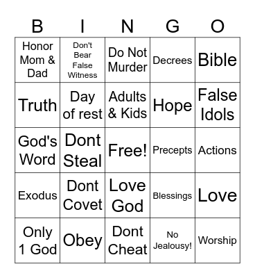 10 Commandments Bingo Card