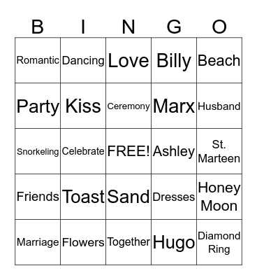 Bridal Bingo Card