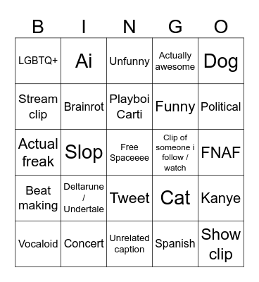INSTAGRAM REEL Bingo Card