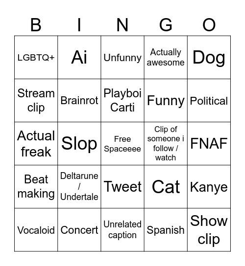 INSTAGRAM REEL Bingo Card