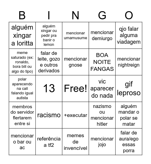 Untitled Bingo Card