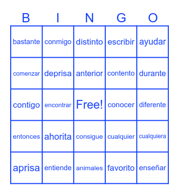 Palabras 1 Az Bingo Card