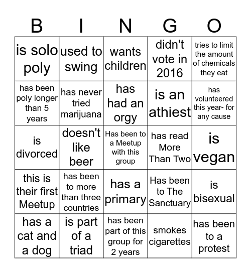 Find Someone To Date Night Bingo Card